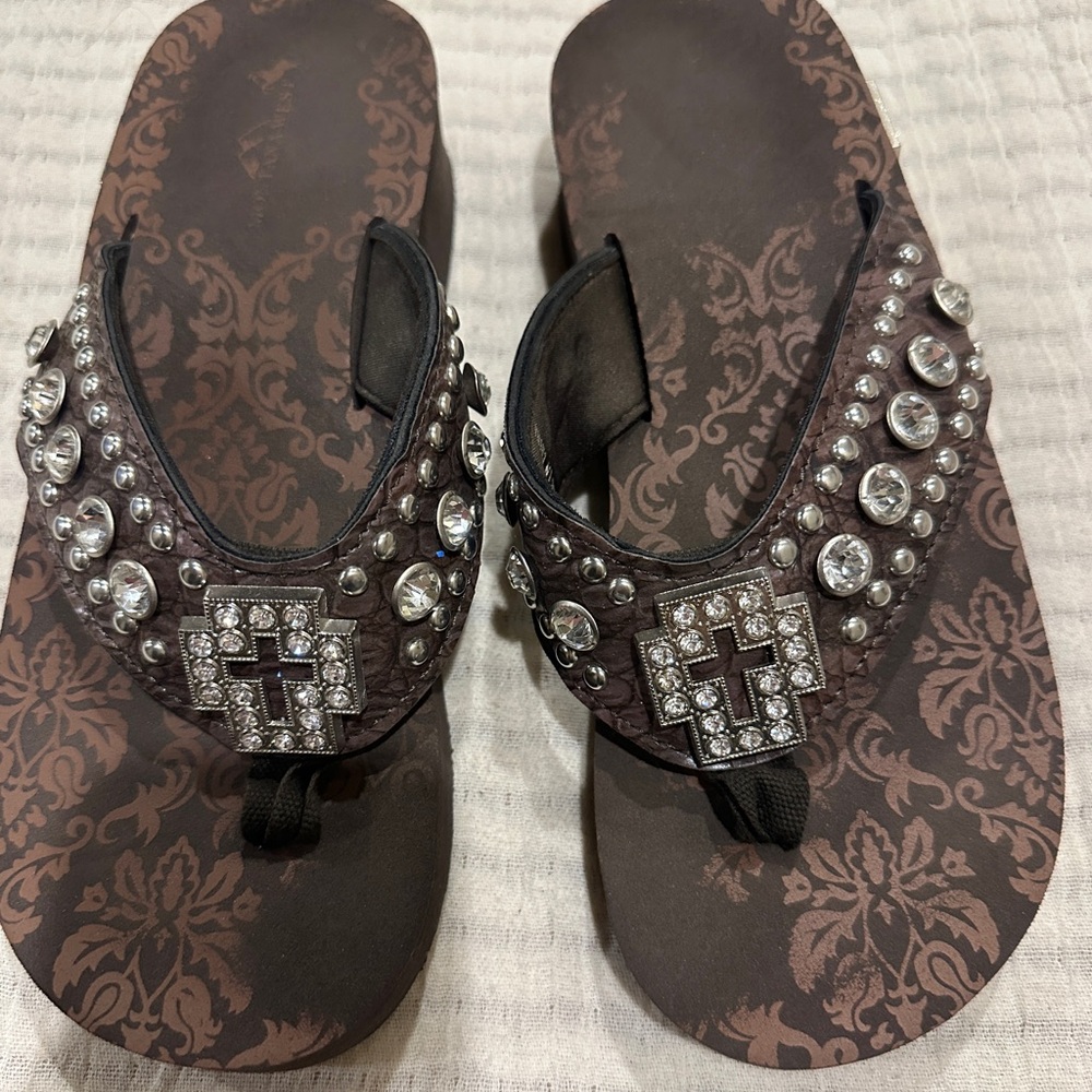 Bling wedge flip flops